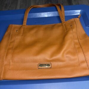 London Fog Faux Leather Tote Bag Burnt Orange Pebbled Shoulder Purse